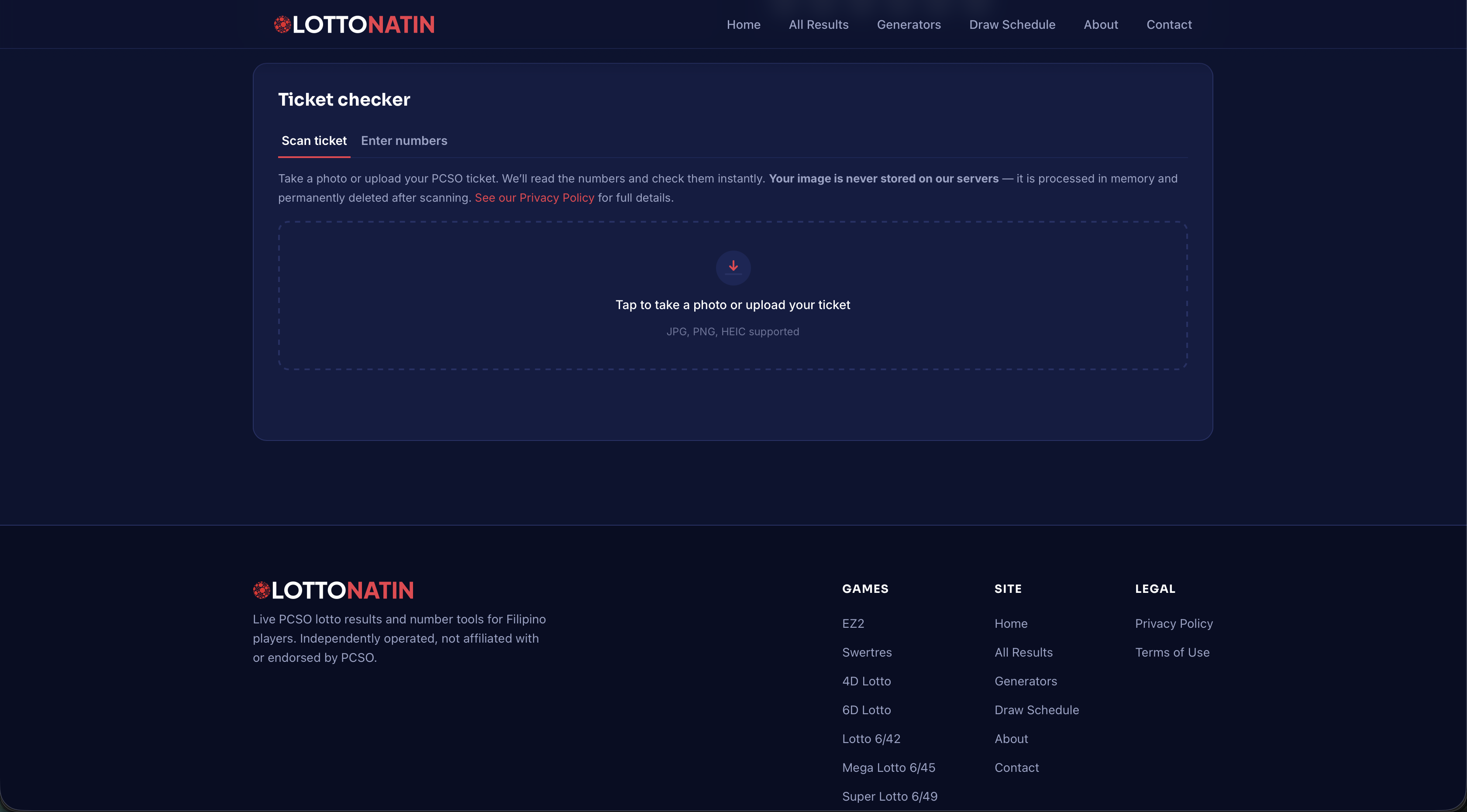LottoNatin AI ticket scanner interface