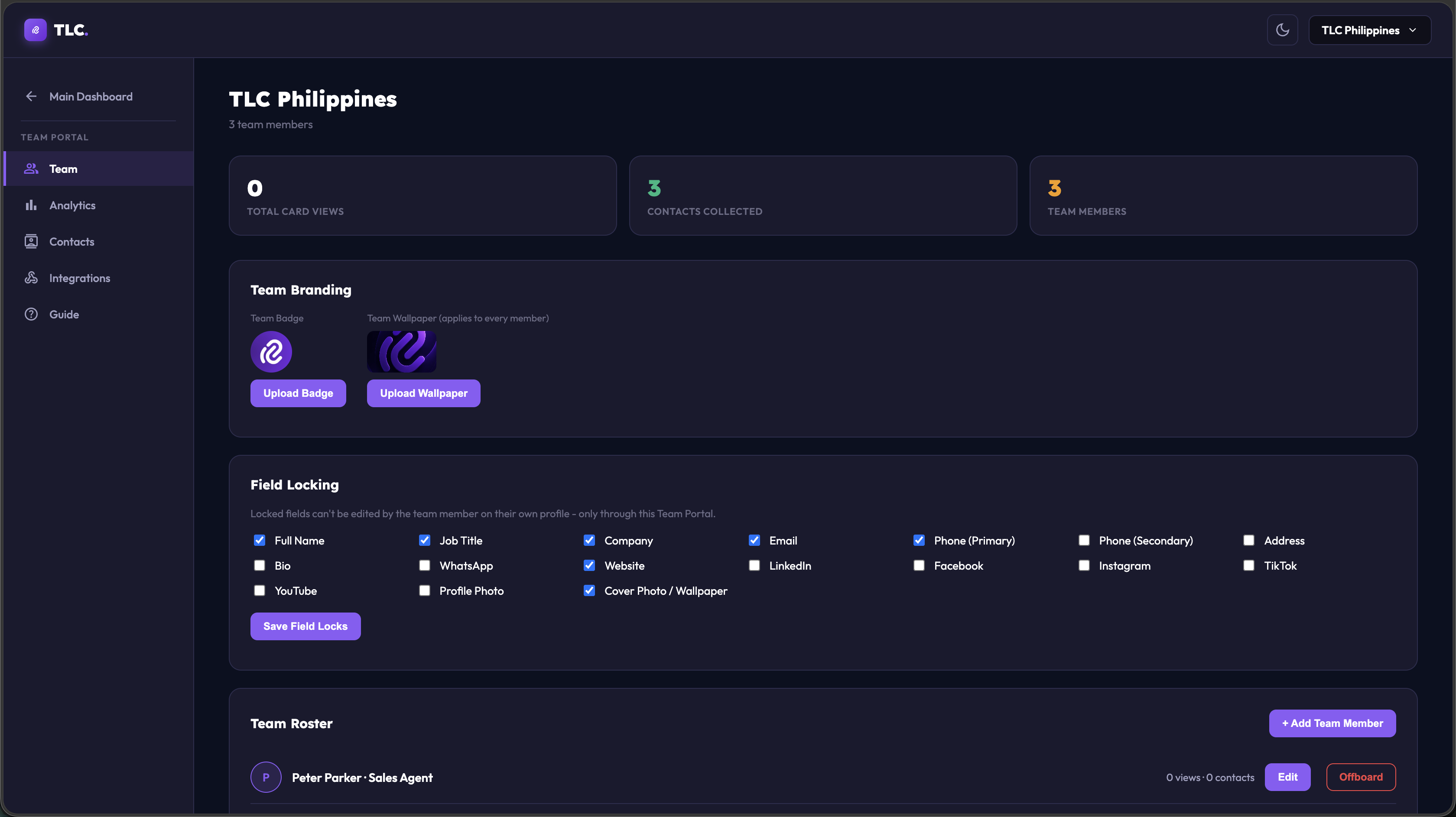 TapLinkConnect Organizations panel showing real organizations